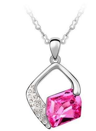 18K GP Rhinestone Crystal Necklace Hot Pink