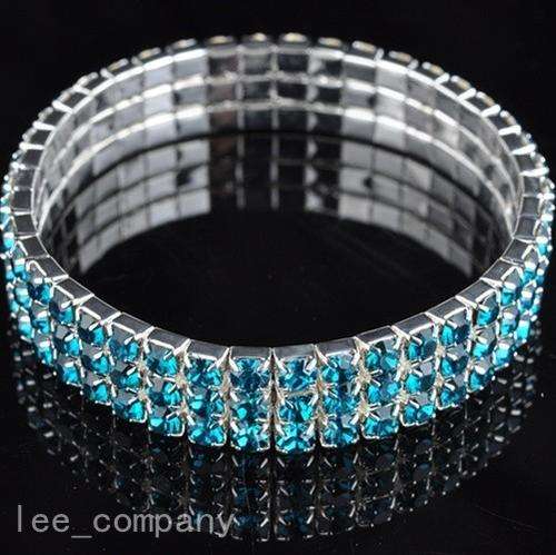 Rhinestone Bracelet - Austrian Crystals blue 3 rows