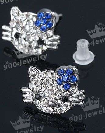 Hello Kitty Crystal Earrings blue