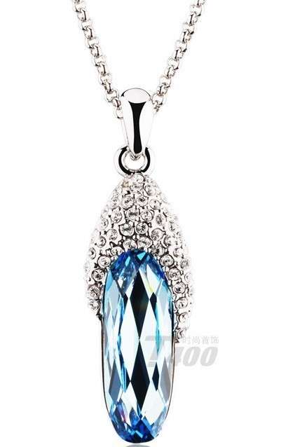 Blue Rhinestone Necklace - 18 K GP, Stunning Crystals