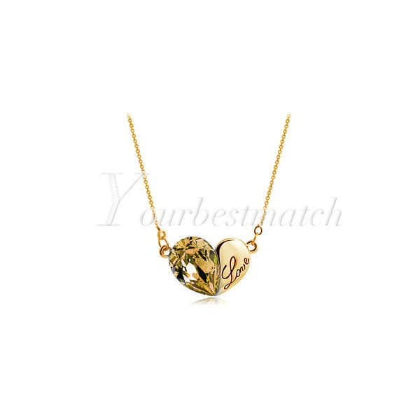 18K GP Rhinestone Crystal Heart Necklace - Champagne Colour