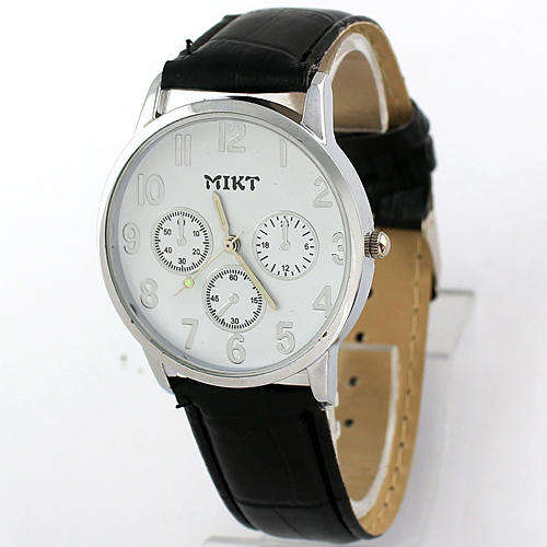 Watch - White Watch Face, Black Leatherette Strap