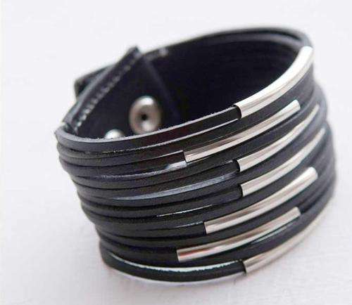 Fashion Cool Punk Synthetic leather Multi belts Button Chain Bracelet