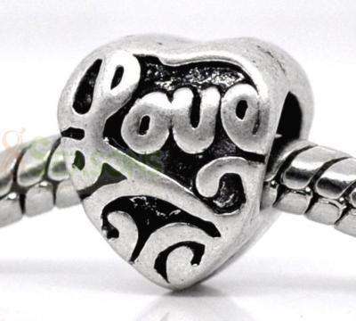 Bead - "Love" Heart - Tibetan Silver