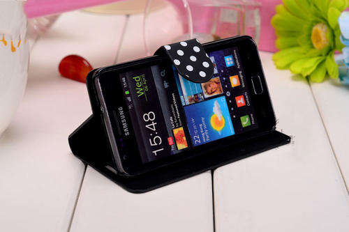 Cellphone Cover Polka Dot Leatherette For Samsung Galaxy S2 i9100 black