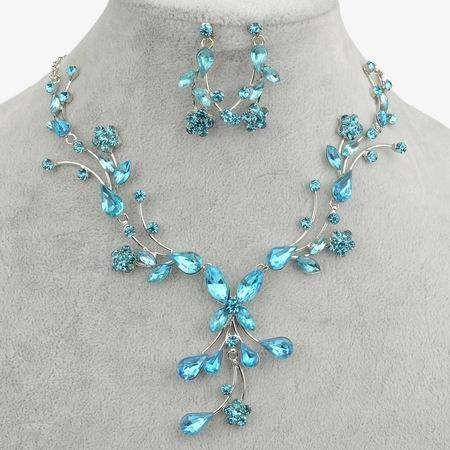 Rhinestone Crystal Necklace Earrings Prom Bridal Wedding SET in blue