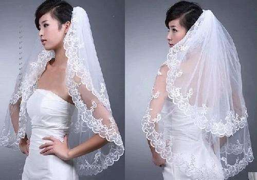 Lace Stitched - Veil - White Veil 2 Layers with Comb