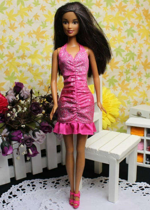 Barbie Fashion House -  Clothes, Handmade, Evening Cocktail Dress Pink