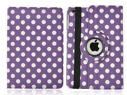 Purple Polka Dot Folio PU Leather Swivel Cover Case with Stand For New iPad 2,3,4 and 5