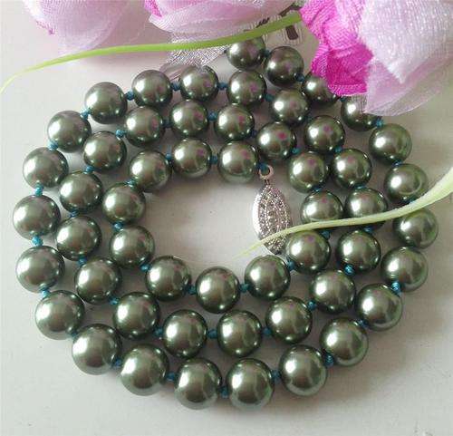 8mm Green Ocean Sea Shell Pearl Necklace 18inch