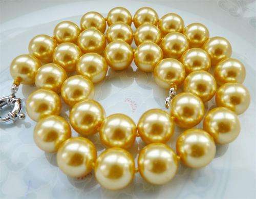 10mm golden sea pearl shell round necklace18inch
