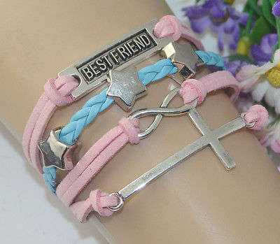 Infinity Friendship Charms Leather Suede Wrap Multi Strands Friendship Bracelet