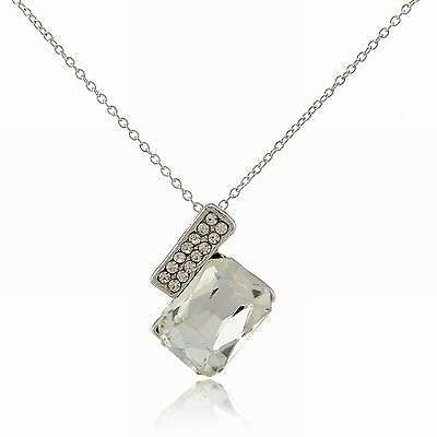 Crystal Silver Plated  Acrylic Austrian CZ Rhinestone 18" Chain Necklace