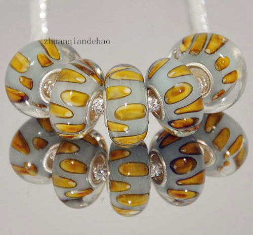 Bead, Murano Style Bead, Silver Core, Honey