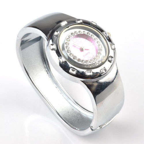Bracelet Watch White Face, Silver Tone Bracelet and Crystals