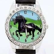 Watch with Black Horse and Crystals