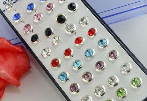 1x Earring!! Silver Pierced colorful round crystal stud Earrings 7mm Wholesale / Flee Market Stock.