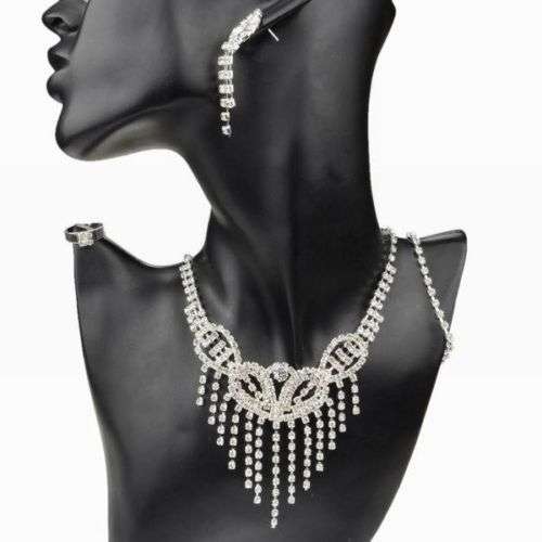 Rhinestone Crystal Set with Bracelets Necklace Earrings Ring Prom Bridal Wedding