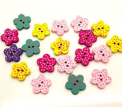 Woods Buttons 10 pcs., Round 2 holes Mixed Wood Painting Sewing Buttons Scrapbooking 15mm