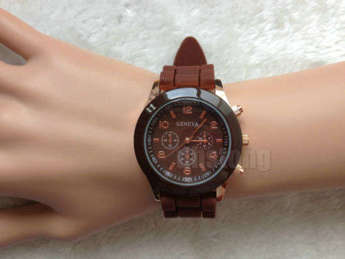 Geneva Watch  - Brown Jelly Strap Gold Tone Casing with Jelly Strap