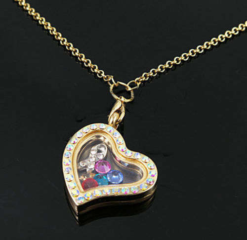 Living Memory Floating Charm Heart Locket Pendant Necklace Charm 13 pcs Cancer Ribbon