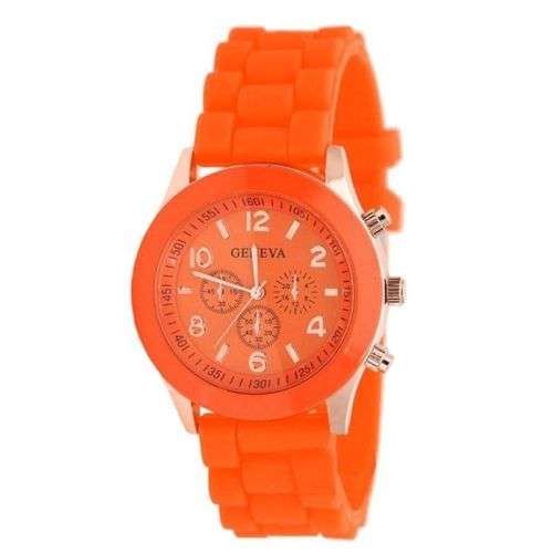 Last one - Geneva Watch  - Orange Gold Tone Casing with Jelly Strap