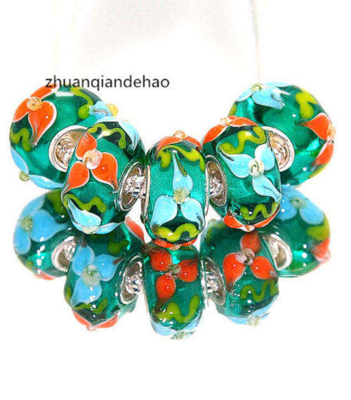 Bead, Murano Style Bead with Silver Core - Turquoise
