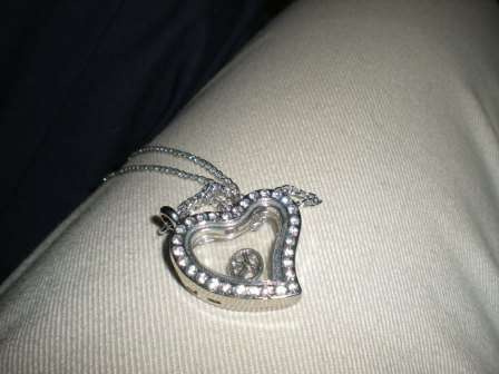 Living Memory Floating Charm Locket Heart with White Crystals in Silver Tone w Peace- FREE CrystalsW