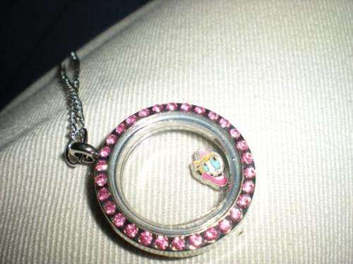 Living Memory Floating Charm Round Locket in Silve Tone with Pink Crystal - FREE Crystals