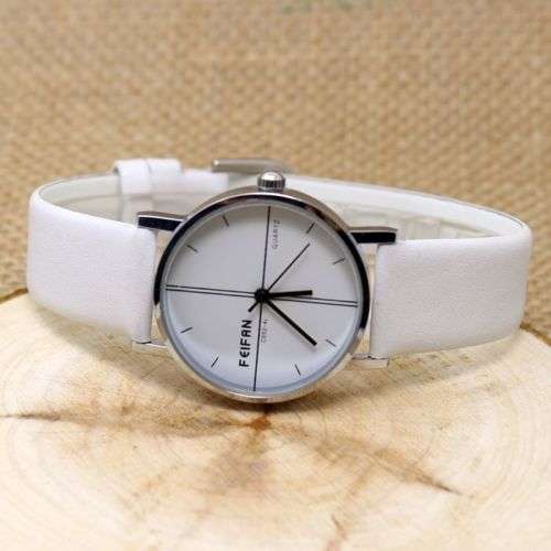 Watch with White Leatherette Strap FEIFAN - Classic Design
