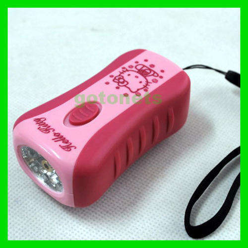 Hello Kitty Torch Flashlight, hand cranked , Wind up LED Flashlight no Battery!!