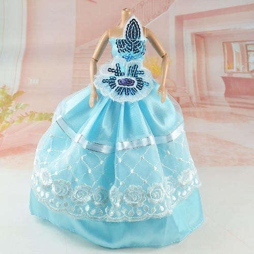 Barbie Fashion House, Handmade, Lovely Princess Dress, Evening Gown, Evening Dress - Blue