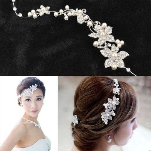 Crystal Fashion Beauty Pearl Flower Party Bridal Headband Tiara Headwear Silver