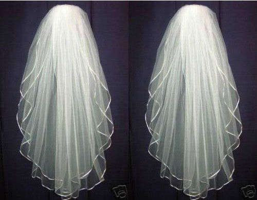 New White Wedding Bridal veil elbow Length Satin Edge with comb