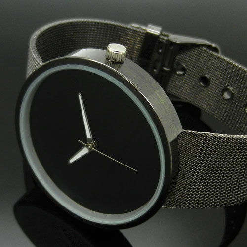 Black Metal Iron Net Mesh Band Quartz Wrist Watch