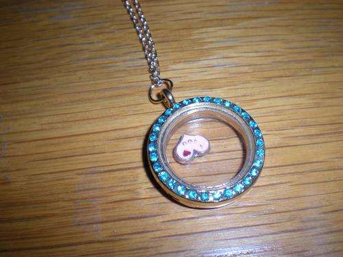 Living Memory Floating Charm Locket Round (Gold Colour) with Blue Crystals  & Heart - FREE Crystals