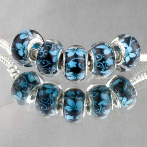 Bead,   Murano Style   - fits most European Style Charm Bracelets - Black / Blue