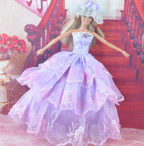Barbie Clothes, Handmade, Gown with Hat in Purple