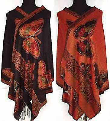 Lovely Pashmina Scarf, Orange / Earthy - Butterfly