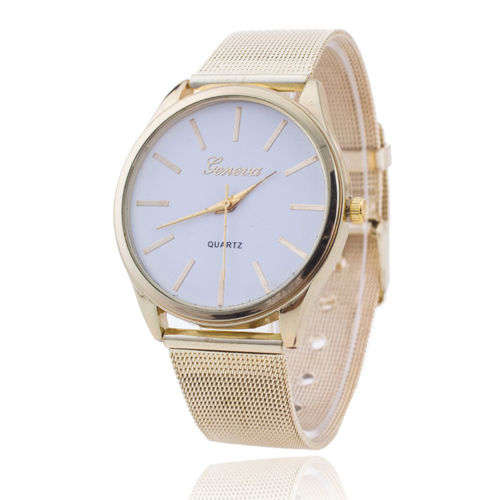 GENEVA Womens Ladies Crystal Watch Gold Mesh Quartz Wrist Watches