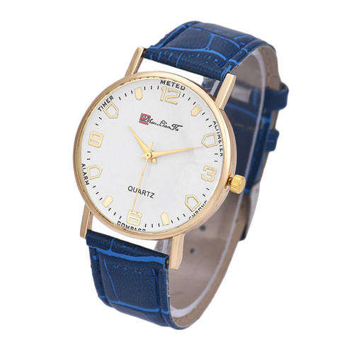 Unisex Very Classy Blue Leatherette Strap &  GoldTone Casing