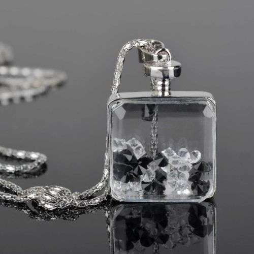 Hot Living Memory Floating CZ Rhinestone Square Chain Gem Pendant Necklace Gift