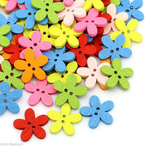 10PCs Mixed 2 Holes Flower Wood Sewing Buttons Scrapbooking 15mm