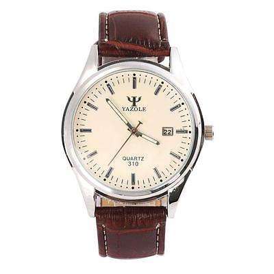 Mens Blue Ray Glass Leather Quartz Analog Business Style Wrist Watch Watches