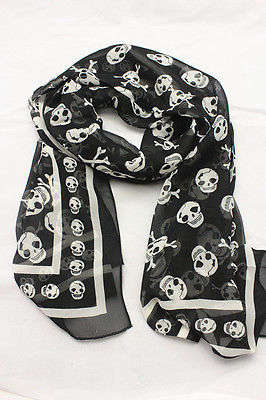 Women's Fashion Long Soft Wrap Lady Shawl Skull and Crowns Scarf - Display Piece