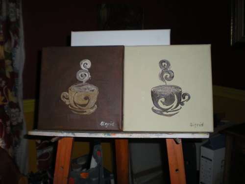 Set of 2 Oil Paintings - Coffee Cups