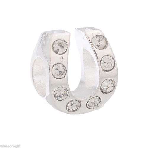 Bead, Silver - Horse Shoe with white Crystals