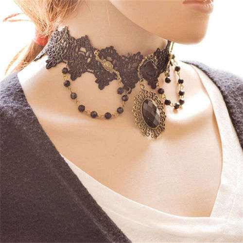 Gothic Black Lace Tattoo Choker Collar Punk Necklace Pendant Jewelry