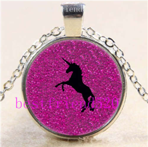 Mixed Horse Cabochon Glass Tibet Silver Chain Pendant Necklace