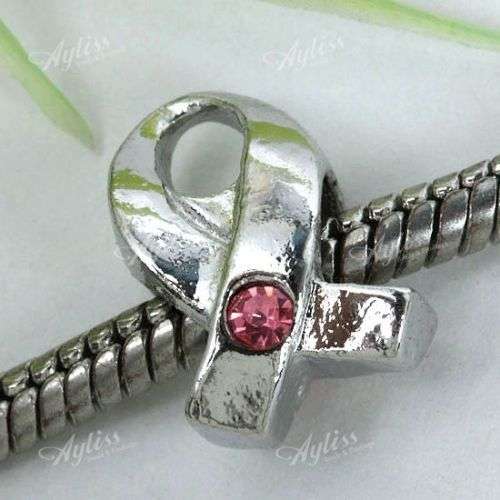 Bead, Fight Breast Cancer Crystal Ribbon Breast Cancer Awareness European Charms Pendant Beads